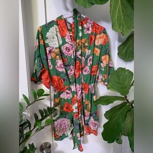 Bohemian Green Bold Vintage-style Floral Romper